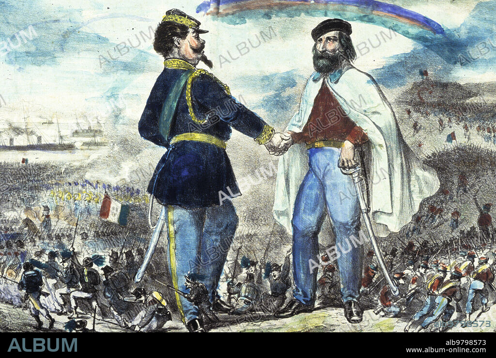 Meeting between giuseppe garibaldi and vittorio emanuele II, or teano meeting, October 26, 1860.