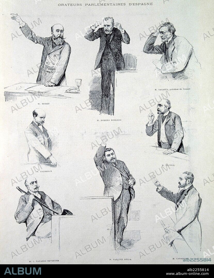 ROMERO ROBLEDO , FRANCISCO. POLITICO ESPAÑOL. ANTEQUERA 1838 - 1906. " ORADORES PARLAMENTARIOS ". DIBUJO DE LA REVISTA L ¿ILLUSTRATION.