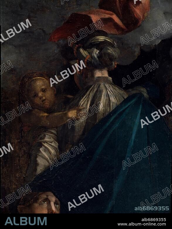 Rosso Fiorentino, eigentl. Giovanni Battista Rosso; 1494-1540. "Cristo risorto in gloria" (Der auferstandene Christus in der Glorie), 1528-1530. Ausschnitt aus der Gruppe der Vertreter des Volkes: Mutter mit Kind. Öl auf Holz, 348 x 258 cm. Città di Castello, Museo diocesano.