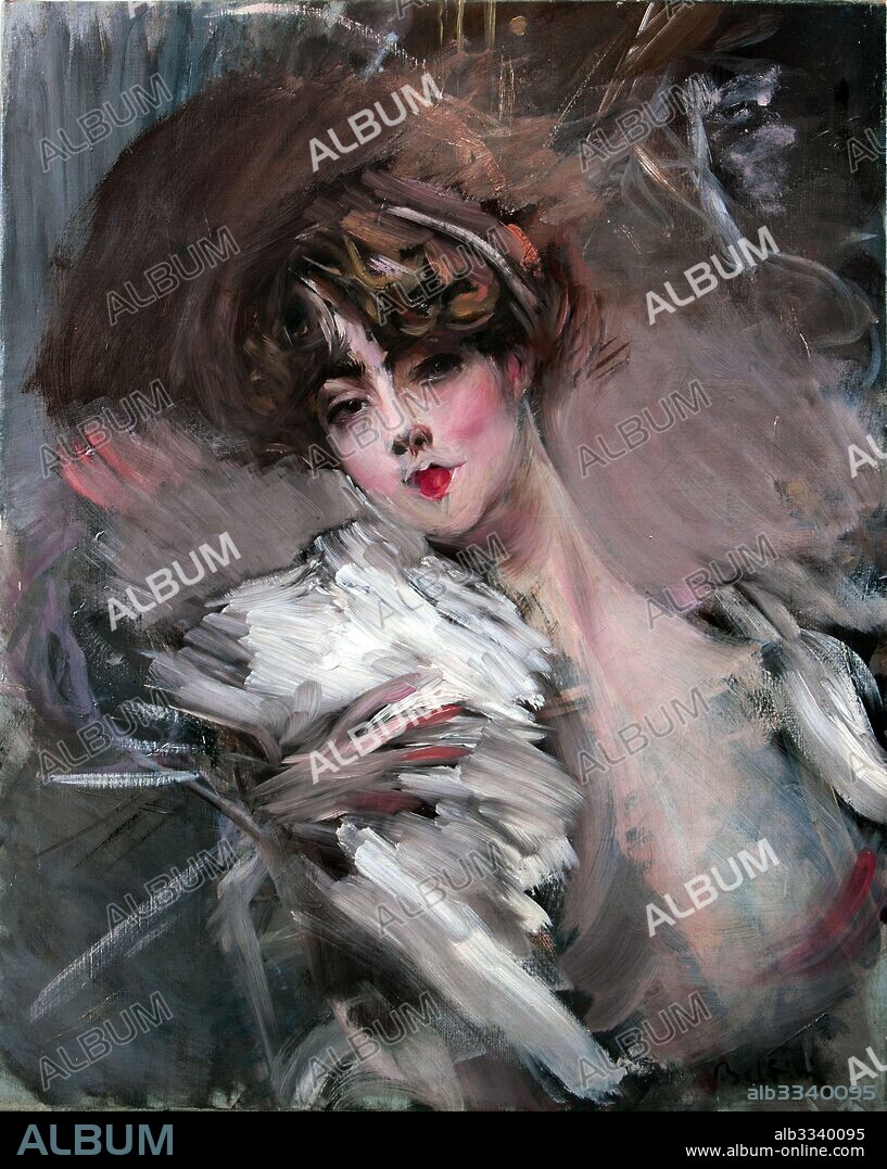 GIOVANNI BOLDINI. Portrait of young lady with white hair ribbon.