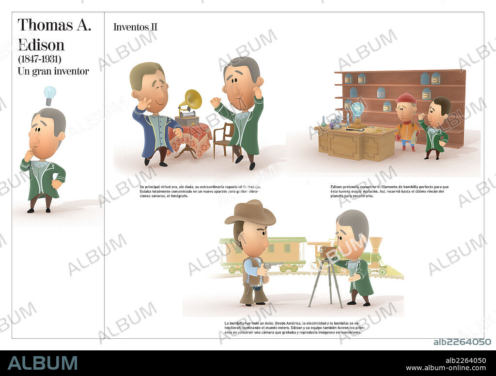 Thomas A. Edison. Ilustraciones de la biografía de Thomas Alba Edison, el gran inventor, (1847-1931).