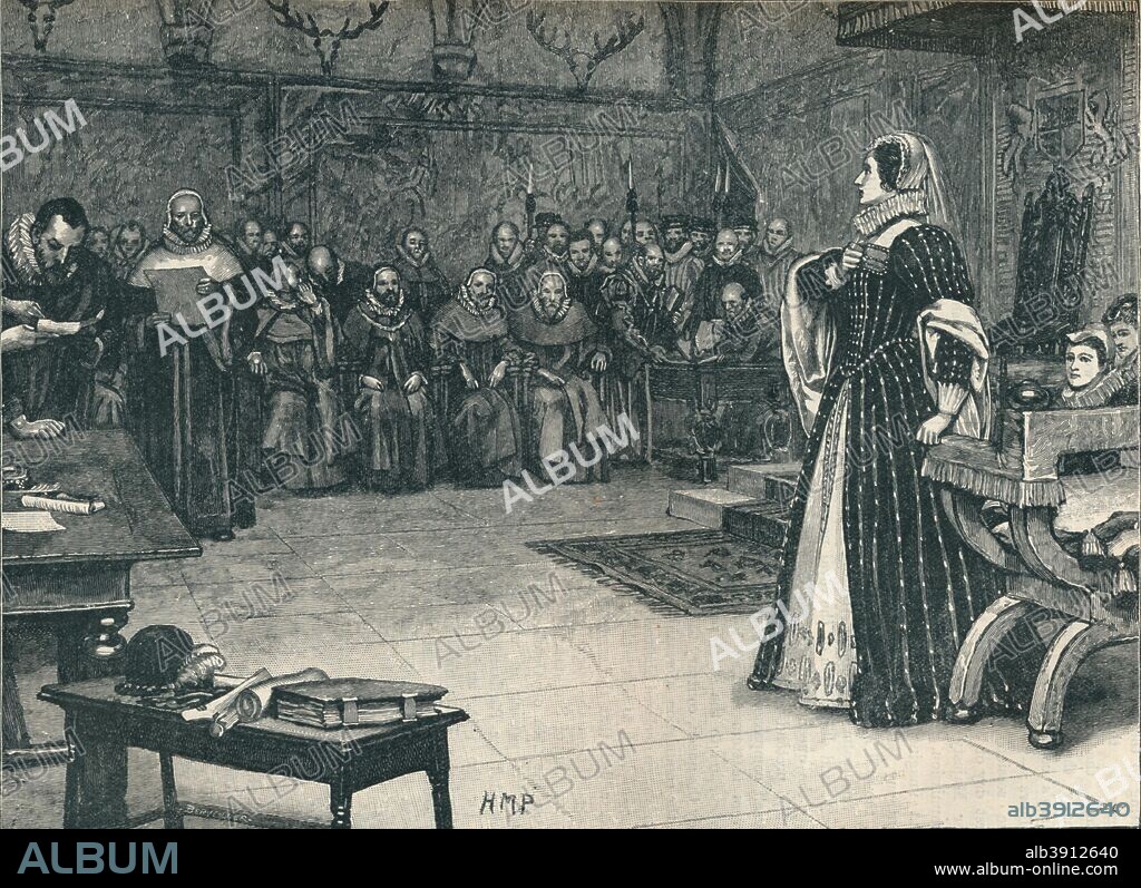 Trial of Mary Queen of Scots in Fotheringhay Castle, 1586 (1905). From Cassell's History of England, Vol. II, [Cassell and Company, Limited, London, Paris, New York & Melbourne, 1905].