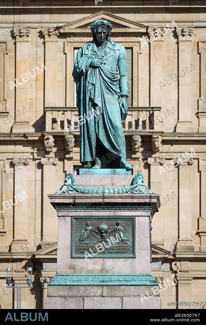 Schiller memorial at Schillerplatz, Stuttgart, Baden-Württemberg, Germany, Europe.