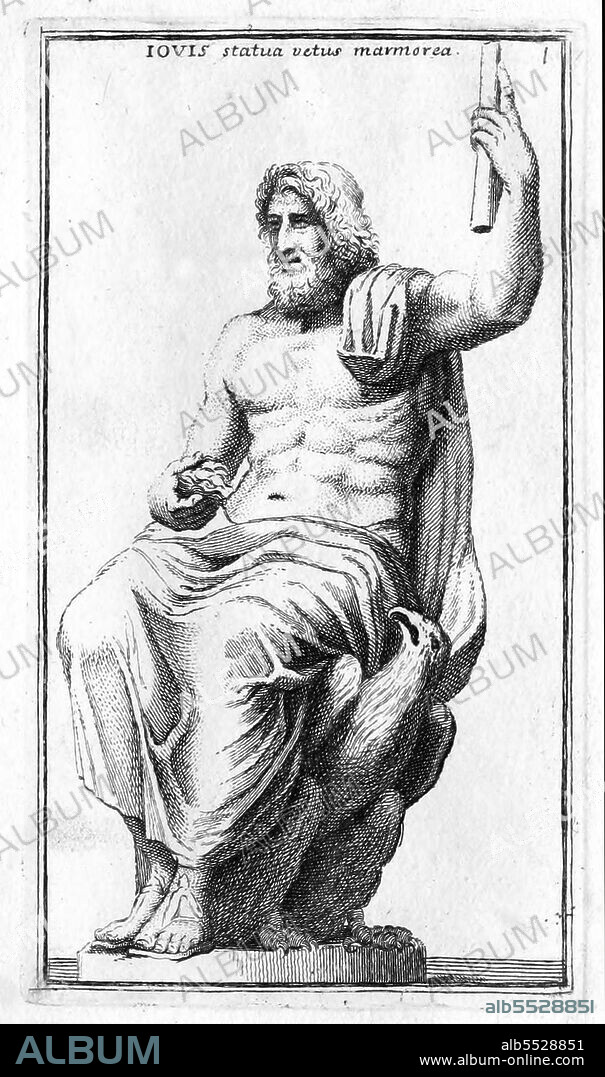 Der romische Gott Jupiter, Marmorstatue aus dem Museo Clementino, historisches Rom, aus Calcografia di Roma, Serafino Giovannini, 1779 .