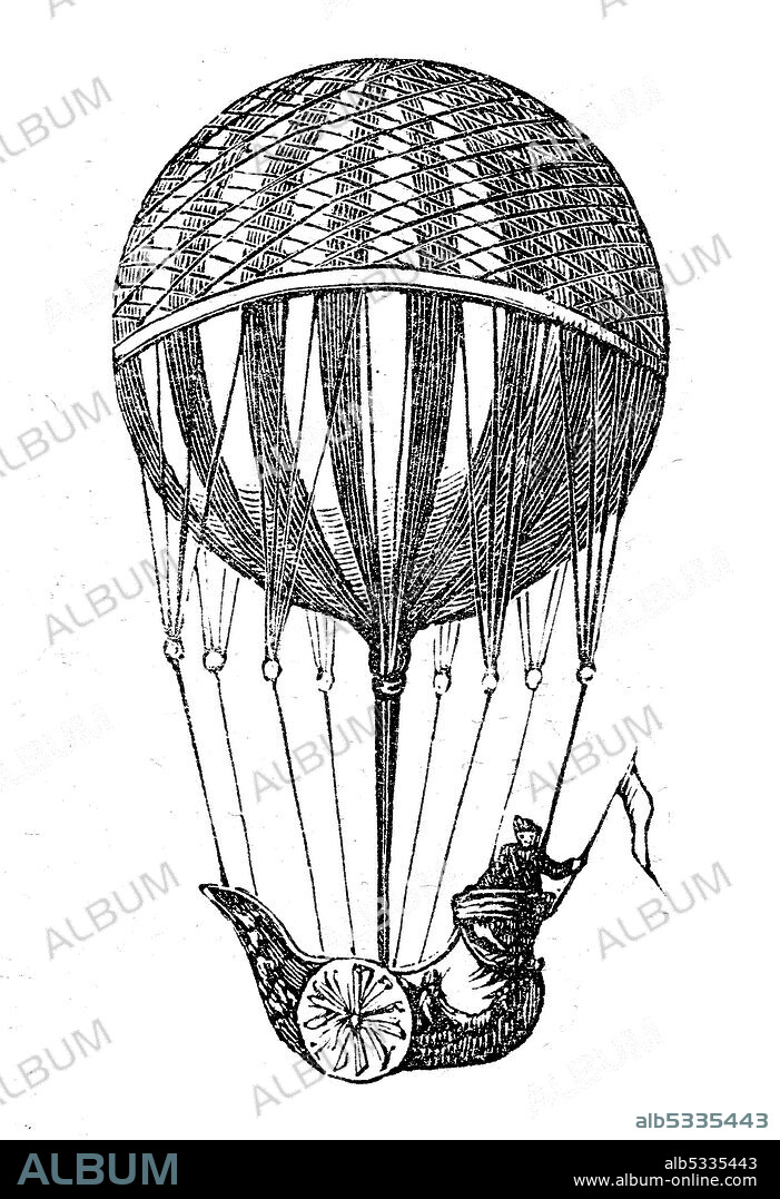 Balloon of Testu-Brissy, Pierre Testu-Brissy, 1770 - 1829, was a pioneer of balloon flight, France  /  Ballon von Testu-Brissy, Pierre Testu-Brissy, 1770 - 1829, war ein Pionier der Ballonfahrt,, Frankreich, Historisch, historical, digital improved reproduction of an original from the 19th century / digitale Reproduktion einer Originalvorlage aus dem 19. Jahrhundert,.