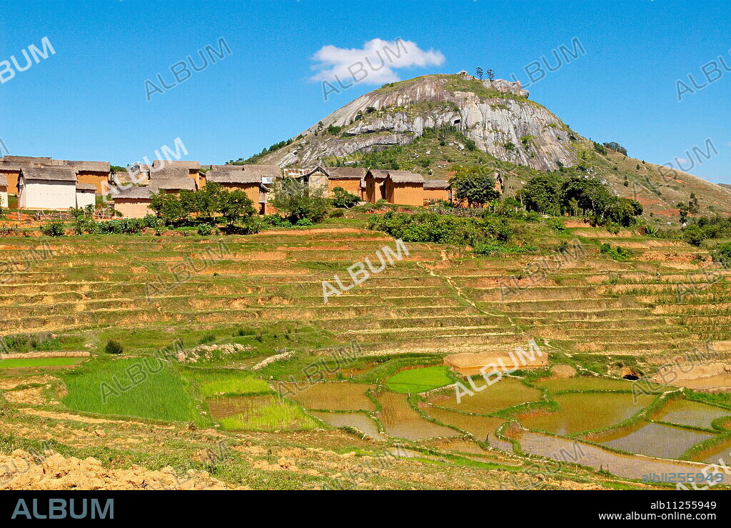 Traditional village on Hill around Fianarantsoa, Madagascar, Africa.