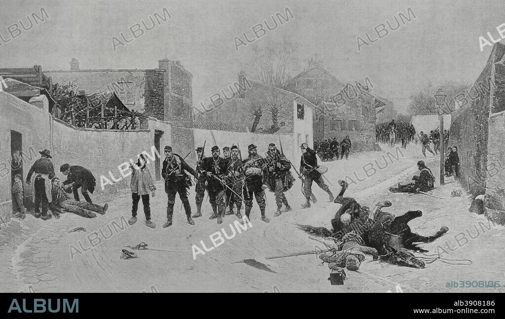 Guerra Franco-Prusiana (1870-1871). El Reconocimiento. Grabado. Original por Edouard Detaille (1848-1912). En Campagne, por Jules Richard. Obra editada en París en 1885. Biblioteca Histórico Militar de Barcelona. Cataluña. España.