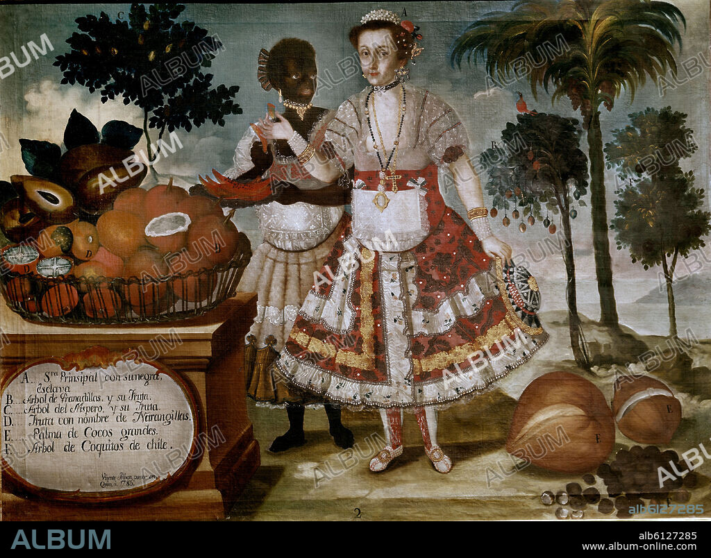 VICENTE ALBAN (1725-?). 'Señora principal con su esclava negra', 1793, Óleo sobre lienzo, 80 x 109 cm.