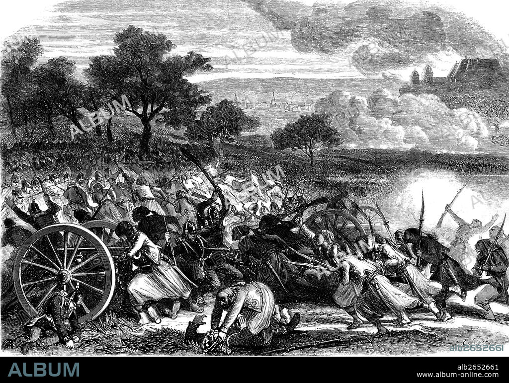 Guerra franco-prusiana de 1870. Batalla de Wissembourg el 4 de agosto de 1870. Grabado de 1870.
