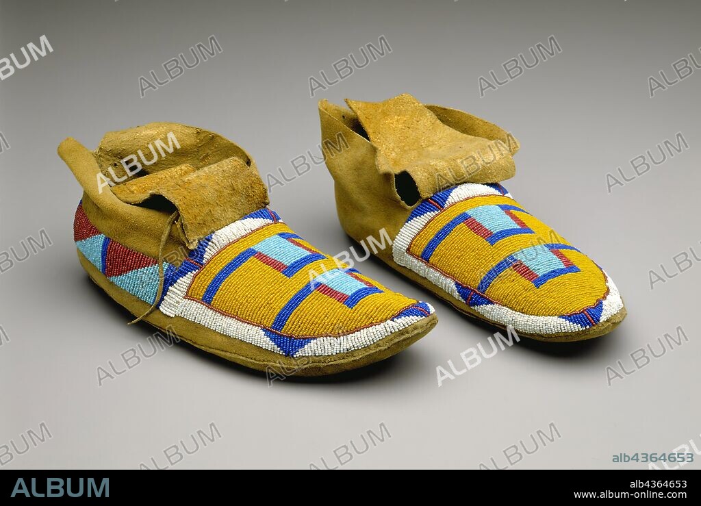 Crow Native American Pair of Moccasins ca. 1885 deerskin rawhide and glass beads Overall 1988.54.A 10 4 1 2 3 3 4 inches 25.4 11.4 9.5 cm Album alb4364653