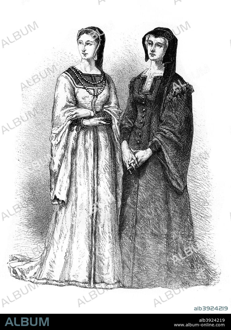Louise de Savoie and Marguerite de Valois, (19th century). French queens Louise de Savoie (1476-1531), mother of King Francis I, and Marguerite de Valois (1553-1615, La reine Margot), Queen of France and Navarre.