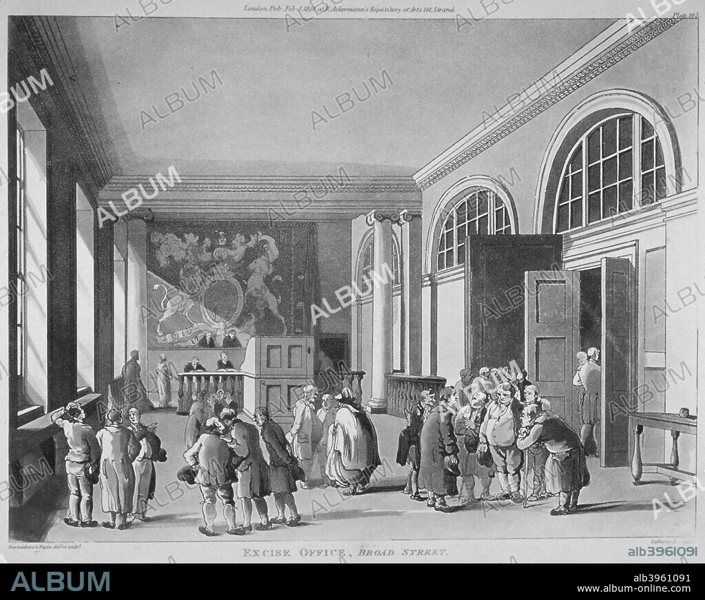 Interior of the Excise Office, Old Broad Street, City of London, 1810.