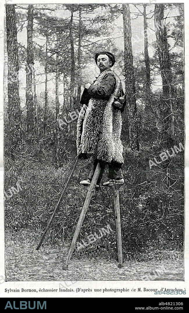 Sylvain DORNON, echassier landais a atteint Moscou 58 jours apres etre parti de Paris. Illustration tiree de la revue La Nature du 4 juillet 1891. Credit : Collection KHARBINE-TAPABOR.