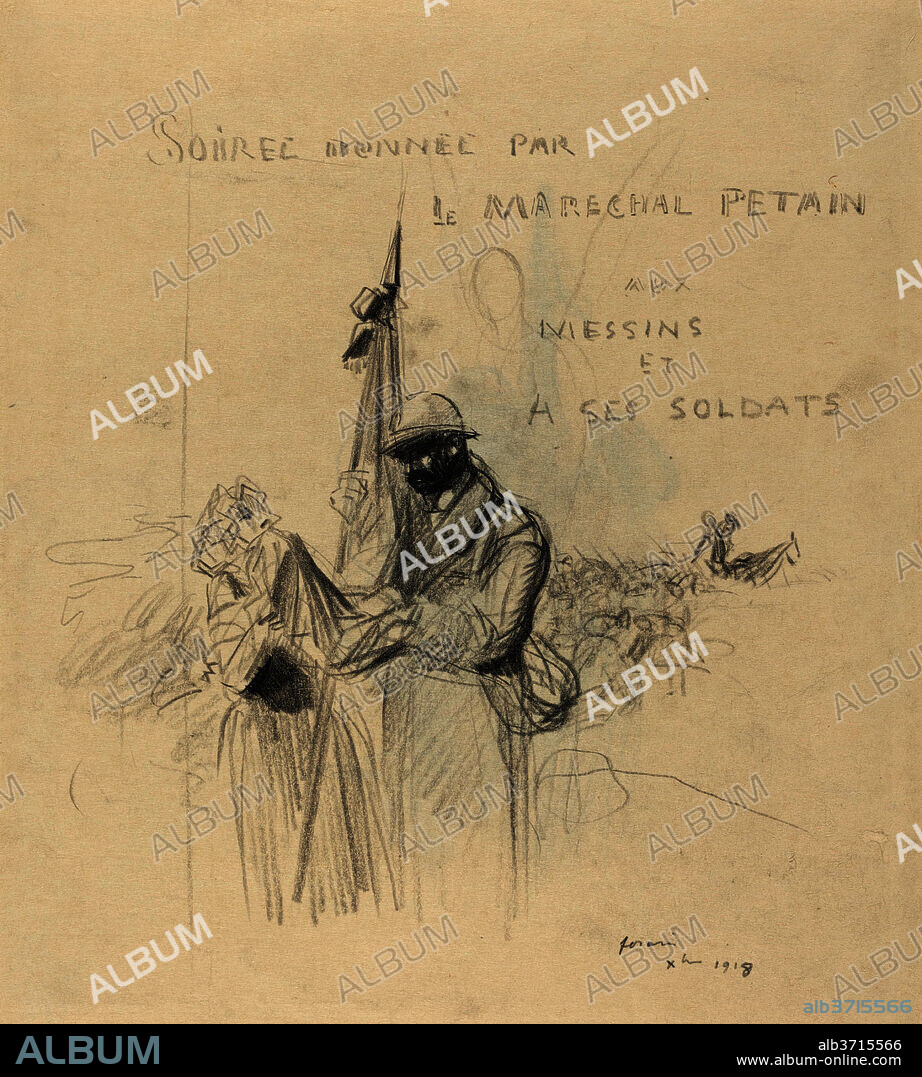 JEAN-LOUIS FORAIN. Le Baiser du Drapeau. Dated: 1918. Dimensions: overall: 53 x 39.4 cm (20 7/8 x 15 1/2 in.). Medium: black crayon on laid paper.