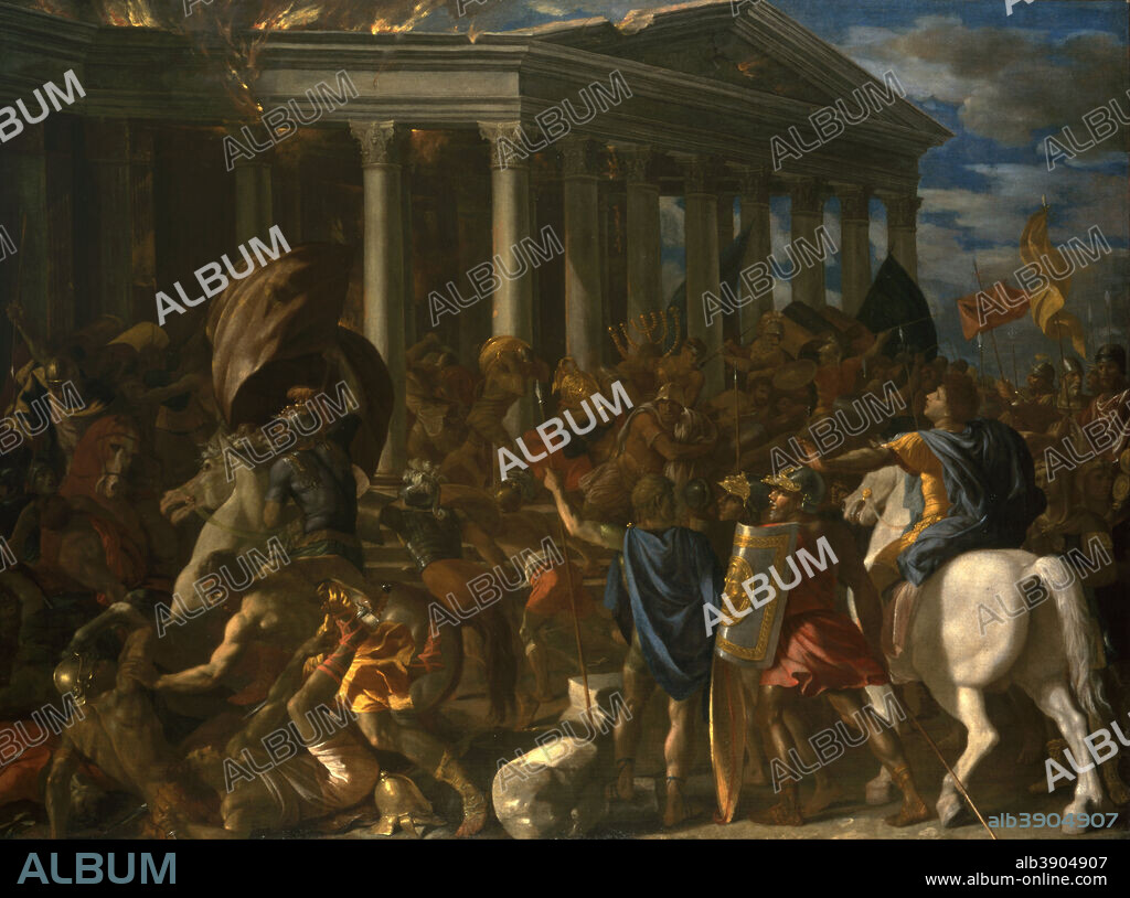 NICOLAS POUSSIN. The Destruction and Sack of the Temple of Jerusalem. Date/Period: 1625 - 1626. Painting. Oil on canvas Oil on canvas. Height: 145.8 cm (57.4 in); Width: 194 cm (76.3 in).