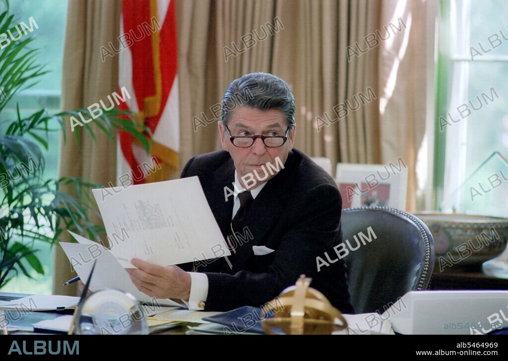 President Reagan wearing glasses.