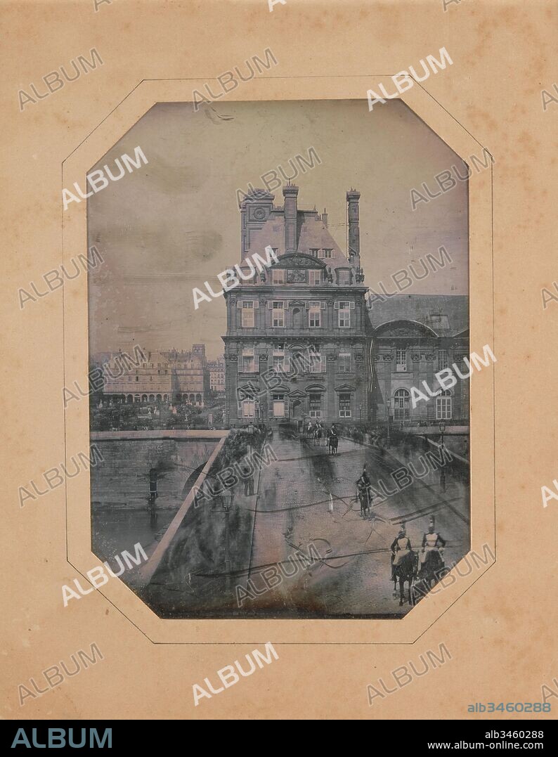 Défilé sur le Pont-Royal, May 1, 1844, Daguerreotype, Image: 6 1/16 × 4 7/16 in. (15.4 × 11.3 cm), Photographs, Marie-Charles-Isidore Choiselat (French, 1815–1858), Stanislas Ratel (French, 1824–1904), In January 1839 the Romantic painter and printmaker Louis-Jacques-Mandé Daguerre (1787–1851) showed members of the French Académie des Sciences an invention he believed would forever change visual representation: photography.