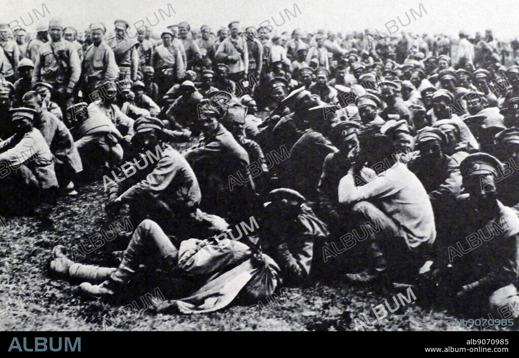 Captured Russian soldiers as prisoners of war, after the Battle of Tannenberg was fought between Russia and Germany from 26-30 August 1914. This World War One battle, resulted in the almost complete destruction of the Russian Second Army and the suicide of its commanding general, Alexander Samsonov.