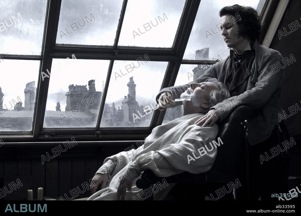 ALAN RICKMAN y JOHNNY DEPP en SWEENEY TODD, EL BARBERO DIABOLICO DE LA CALLE FLEET, 2007 (SWEENEY TODD: THE SWEENEY TODD: DEMON BARBER OF FLEET STREET), dirigida por TIM BURTON. Copyright DREAMWORKS SKG/MACDONALD/PARKES PROD./WARNER BROS. PICTURES/ MOUNTAIN, PETER.