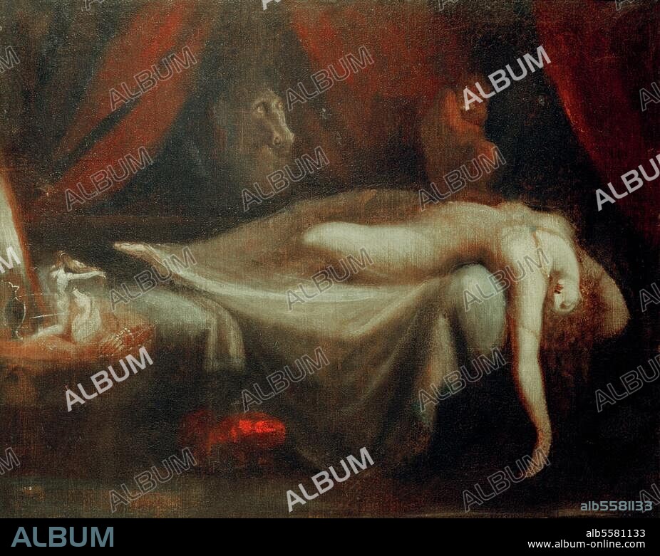 JOHANN HEINRICH FÜSSLI DER JÜNGERE. Füssli, Johann Heinrich. 1741-1825. "Die Nachtmahr", 1810/20. Öl auf Leinwand, 75 × 95 cm. Schweiz, Privatsammlung.