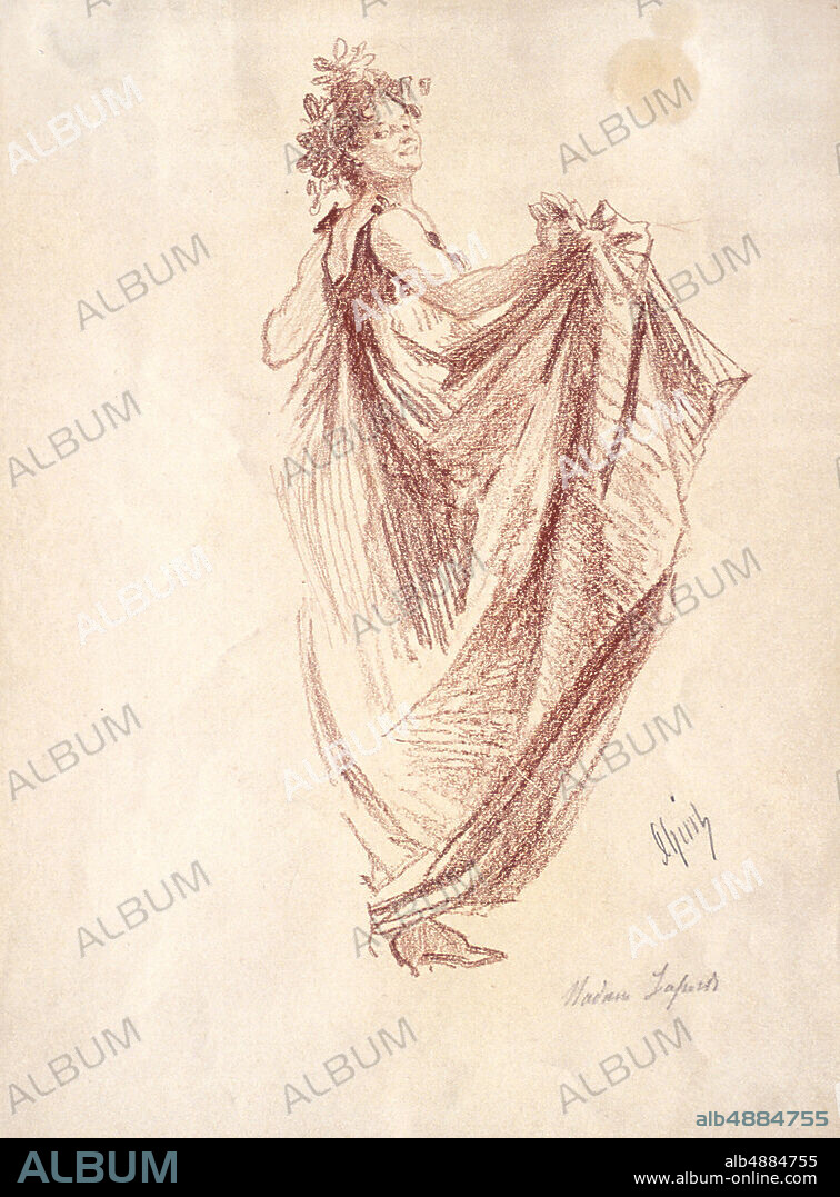 Jules Chéret, French, 18361932, Léonie Laporte as a Bacchante, c. 1900, Reddish-brown chalk on paper, Overall: 12 7/16 x 9 1/2 in. (31.6 x 24.1 cm).