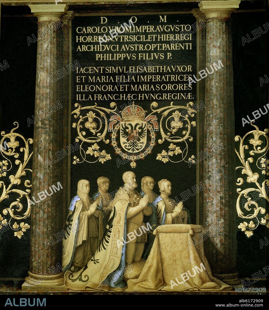JUAN PANTOJA DE LA CRUZ. PINTURA DEL CENOTAFIO O GRUPO ESCULTORICO DE CARLOS V - 200x200 cm- AÑO 1699.