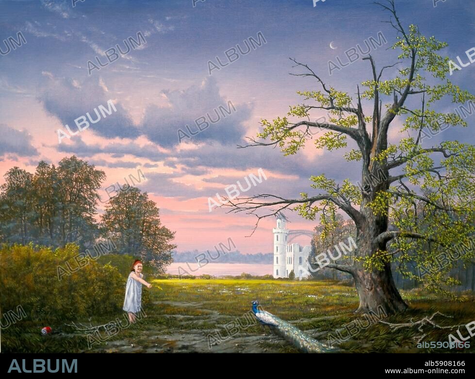 Berlin-Wannsee, Pfaueninsel. "Hanna auf der Pfaueninsel". Gemälde, 2006, von Matthias Koeppel. (geb. 1937). Öl auf Leinwand, 60 × 80 cm. Privatsammlung.