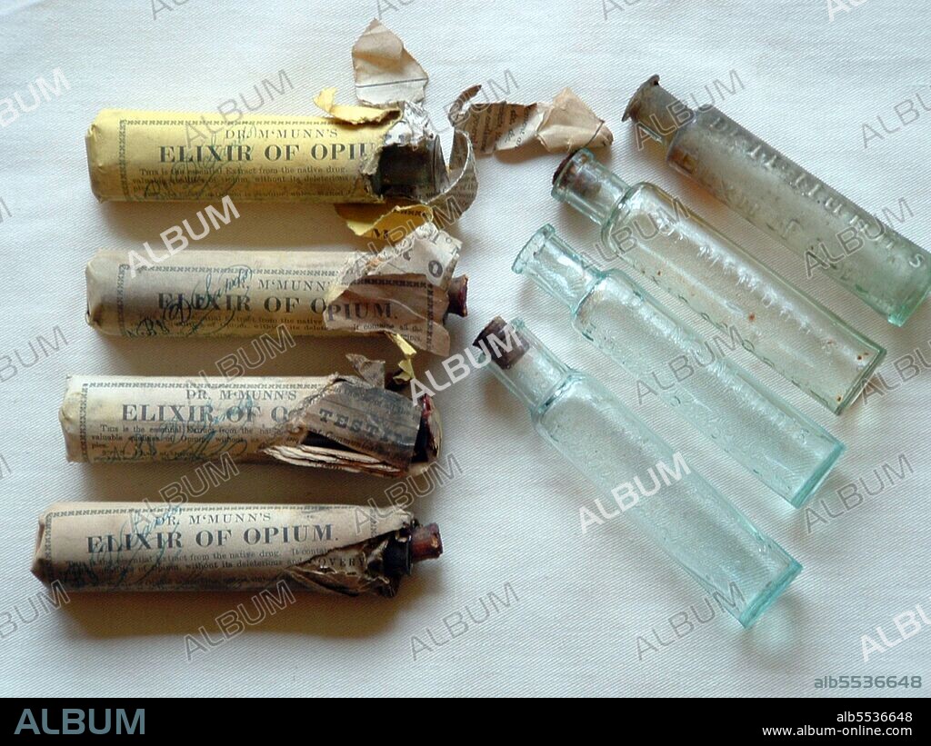 First formulated in the mid 1830s by Dr John B McMunn (or M’Munn), it became a big hit in the US once a drug company called A B Sands bought the recipe in 1841. The dosage instructions gave plenty of room for manoeuvre: To a child a month old, or younger, give from half a drop to two drops; to a child 6 months old, from 3 to 10 drops; and to adults from 10 to 60 drops (or even double or treble that much, if the pain and other symptoms be severe and urgent) mixed in two or three teaspoonsfuls of water, according to the size of the dose. As the administration of every medicine should be governed by its effects, it is proper to begin with the smallest dose, and increase or repeat it at proper intervals until the desired effects are produced. In 1864 the original recipe came to light, showing the process of treating opium with sulphuric ether to remove the narcotine and make the product safe – a nice idea but narcotine doesn’t have narcotic properties anyway, and the medicine certainly was not safe. It was as addictive as any other opium product –  in the early 20th century, for example, George Pettey M.D. related the case of a woman who had taken the Elixir for 31 years, losing 16 newborn babies to the congenital effects.