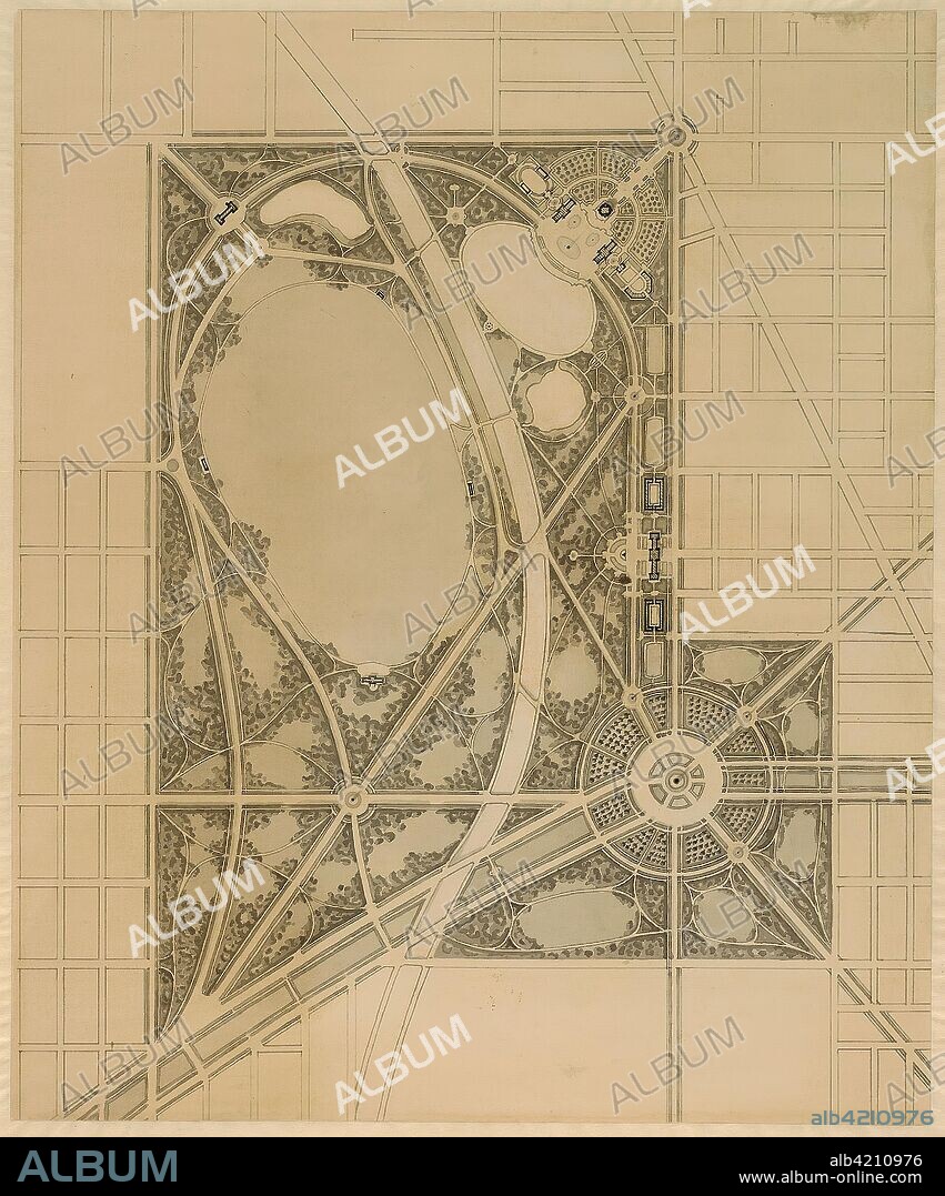 Plan of Chicago, Plate 63, Plan of a Proposed Park. Daniel Hudson Burnham, American, 1846-1912; Edward Herbert Bennett, American, born England, 1874-1954. Date: 1909. Dimensions: 37.7 x 45.4 cm (14 3/4 x 18 in.). Ink and wash on paper. Origin: Chicago.