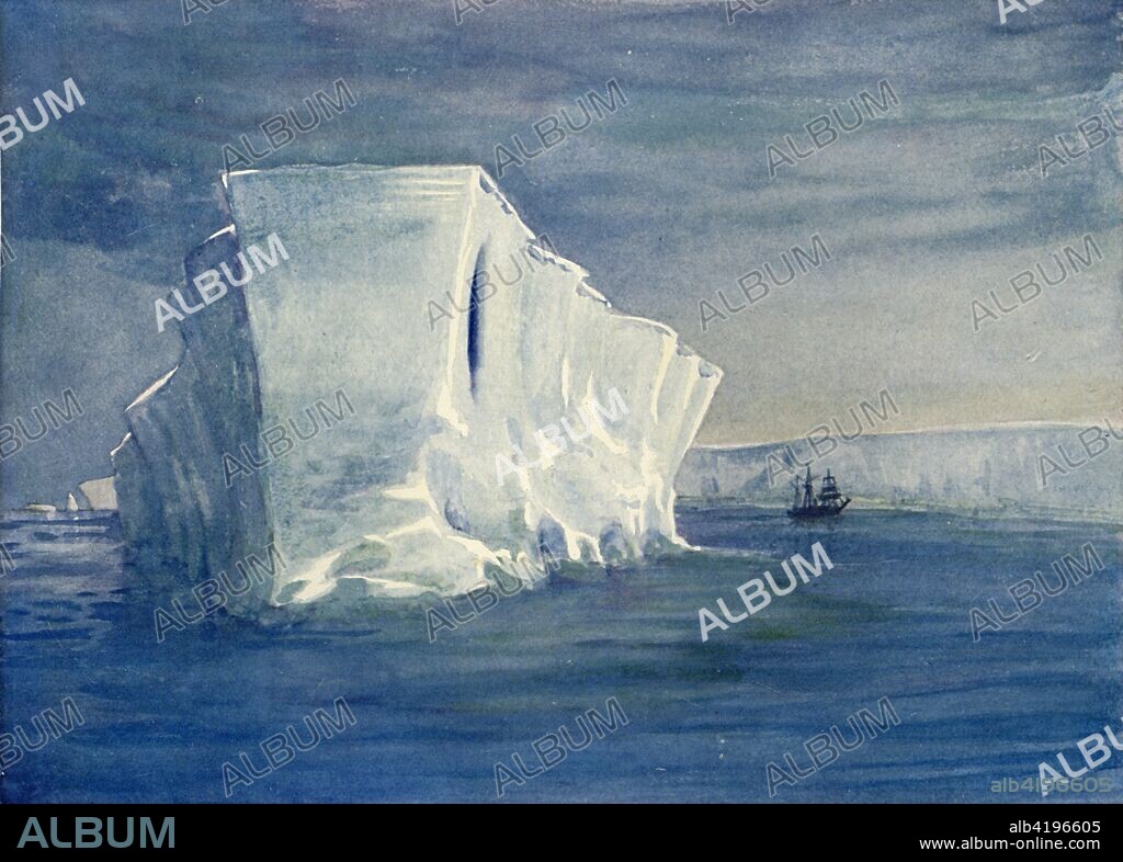 'The Dreadnought', c1908, (1909). Anglo-Irish explorer Ernest Shackleton (1874-1922) made three expeditions to the Antarctic. During the second expedition, 1907-1909, he and three companions established a new record, Farthest South latitude at 88°S, only 97 geographical miles (112 statute miles, or 180 km) from the South Pole, the largest advance to the pole in exploration history. Members of his team also climbed Mount Erebus, the most active volcano in the Antarctic. Shackleton was knighted by King Edward VII for these achievements. He died during his third and last 'oceanographic and sub-antarctic' expedition, aged 47. Illustration after an original painting by George Marston (1882-1940) the expedition artist, from The Heart of the Antarctic, Vol. I, by E. H. Shackleton, C.V.O. [William Heinemann, London, 1909].