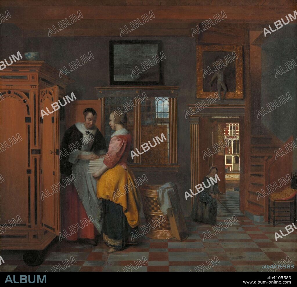 PIETER DE HOOCH. Interior with Women beside a Linen Cupboard. Interior with Women beside a Linen Chest. Dating: 1663. Measurements: h 70 cm × w 75.5 cm.