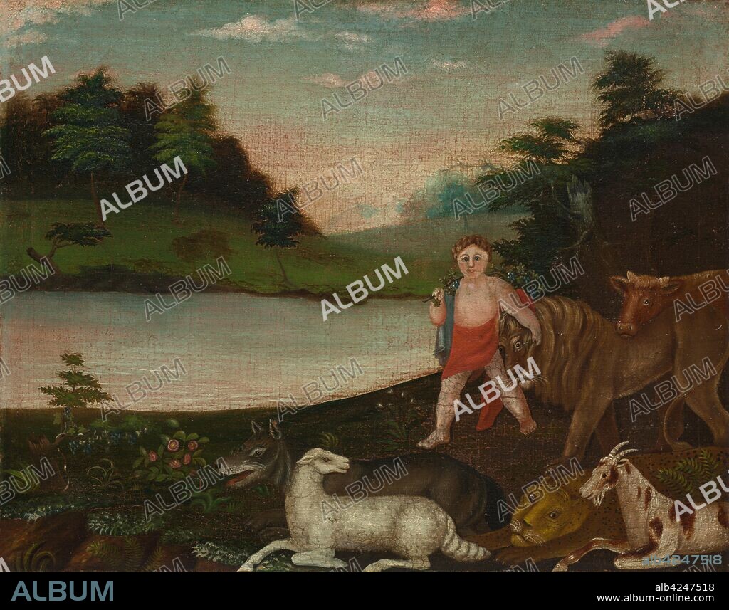 The Peaceable Kingdom, c. 1816-1818. Edward Hicks (American, 1780-1849). Oil on canvas; unframed: 47.6 x 59.7 cm (18 3/4 x 23 1/2 in.).
