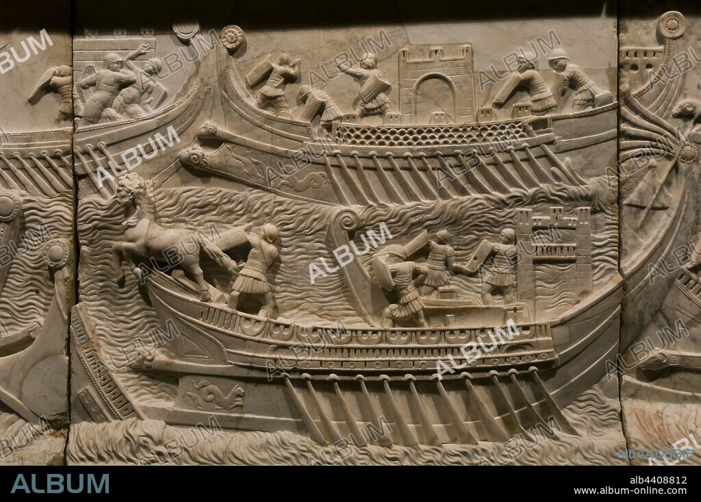 Naval battle of Actium - detail - 1st century, Duques de Cardona Collection, Cordoba, Region of Andalusia, Spain, Europe.