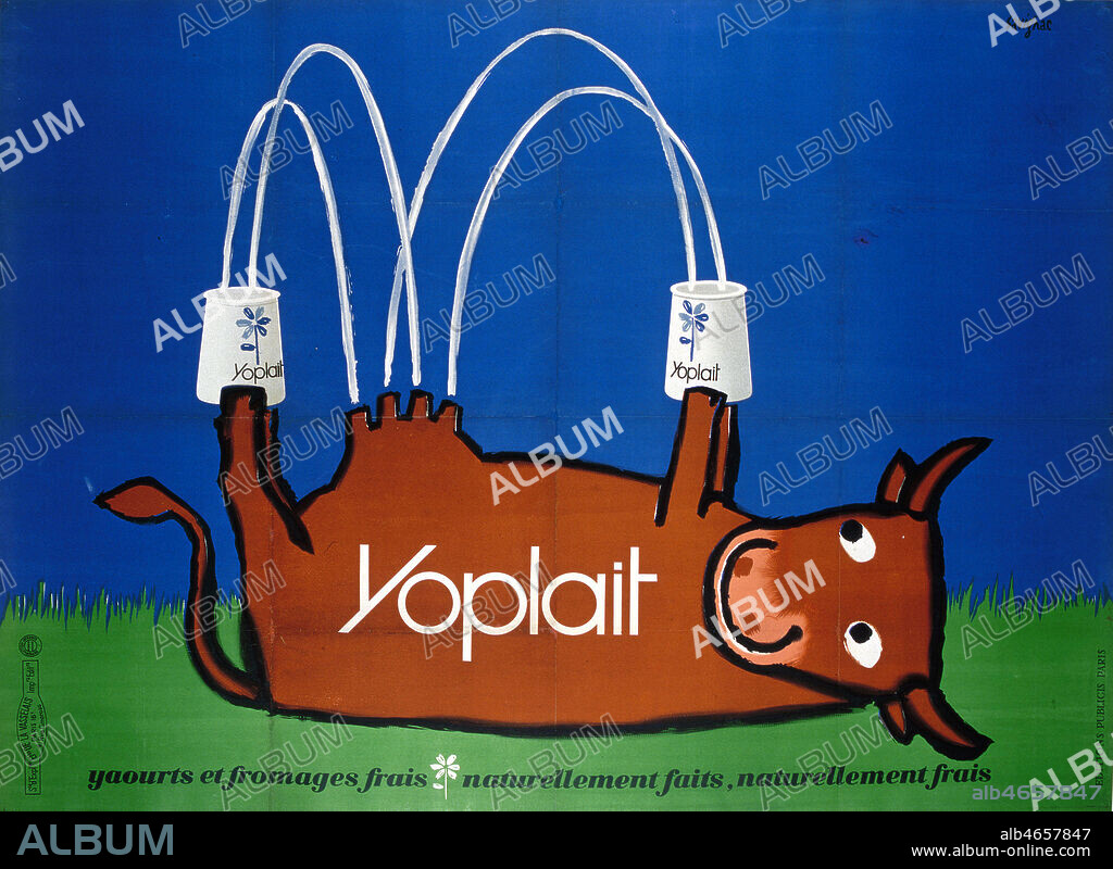 Publicite pour les produits laitiers marque YOPLAIT illustree par Raymond SAVIGNAC (1907-2002= ADAGP) en 1965. Credit : Collection privee/ photo Perrin/KHARBINE-TAPABOR.