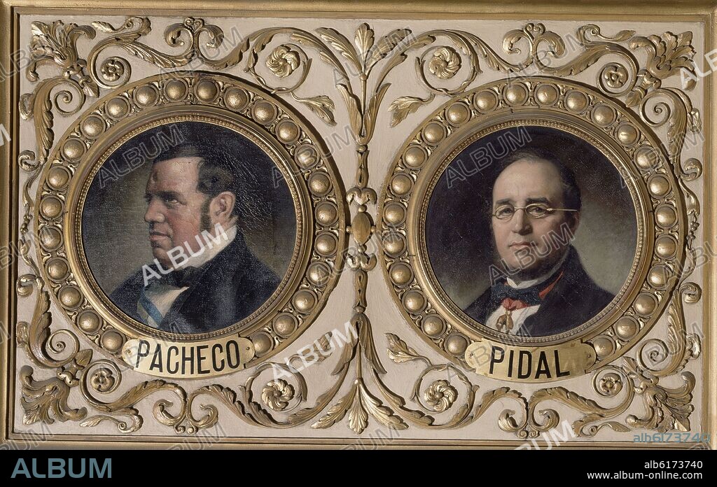 VICENTE PALMAROLI (1834-1896). SALON DE CONFERENCIAS - MEDALLON - JOAQUIN FRANCISCO PACHECO Y GUTIERREZ CALDERON Y PEDRO JOSE PIDAL - 1866.