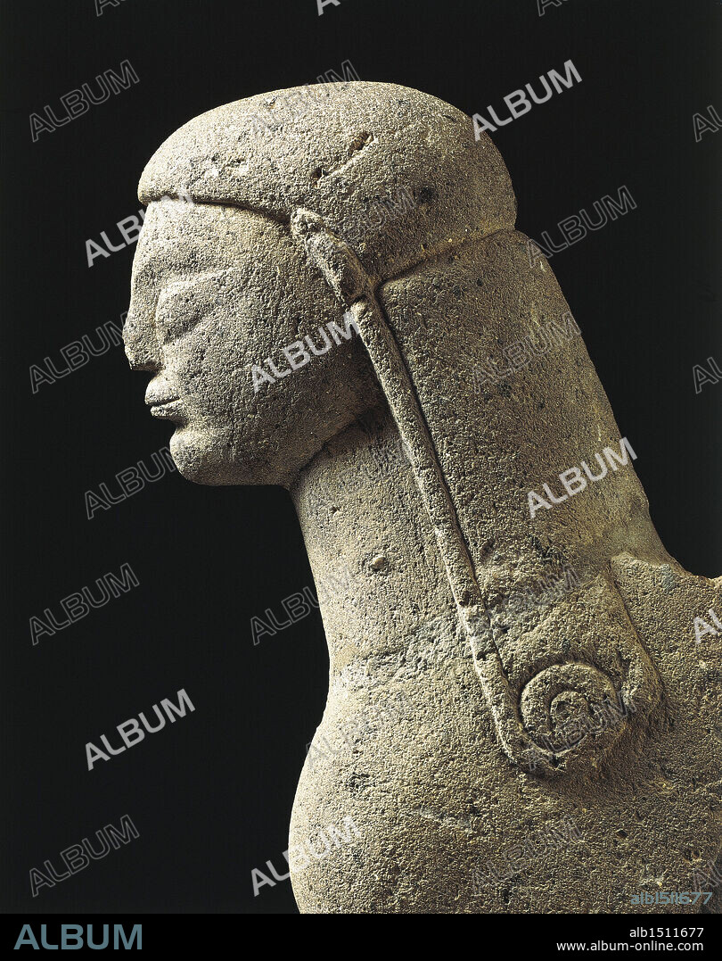 Etruscan civilization. Sculpture depicting a winged sphinx. From Vulci, Montalto di Castro, Viterbo Province, Italy.