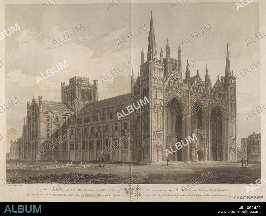 J BUCKLER and FREDERICK CHRISTIAN LEWIS. North West view of the Cathedral Church of Peterborough. N.W. View of the Cathedral Church of Peterborough. 1807. Source: Maps K.Top.32.13.n. Language: English.