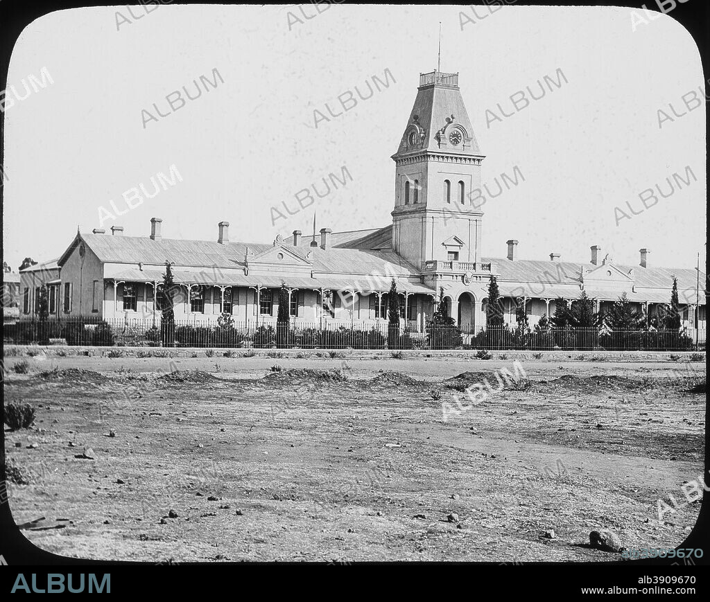 Government buildings, Bloemfontein, South Africa, c1890. From a series of lantern slides on the South African diamond and gold mines.