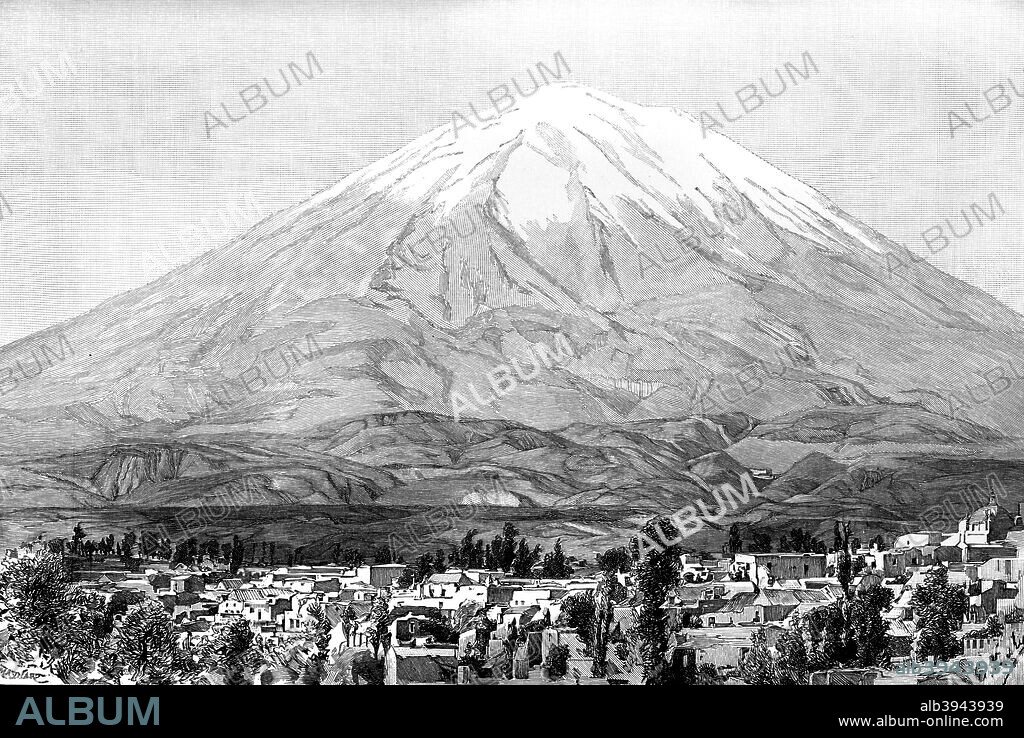 Arequipa and Mount Misti, Peru, 1895. From The Universal Geography with Illustrations and Maps, division XXXVI, written by Elisee Reclus and published by Virtue & Co. Limited (London, 1895).