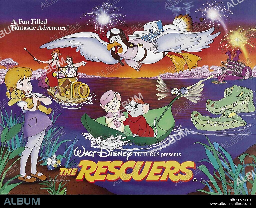 Poster de LOS RESCATADORES, 1977 (THE RESCUERS), dirigida por JOHN LOUNSBERY y WOLFGANG REITHERMAN. Copyright WALT DISNEY PRODUCTIONS.