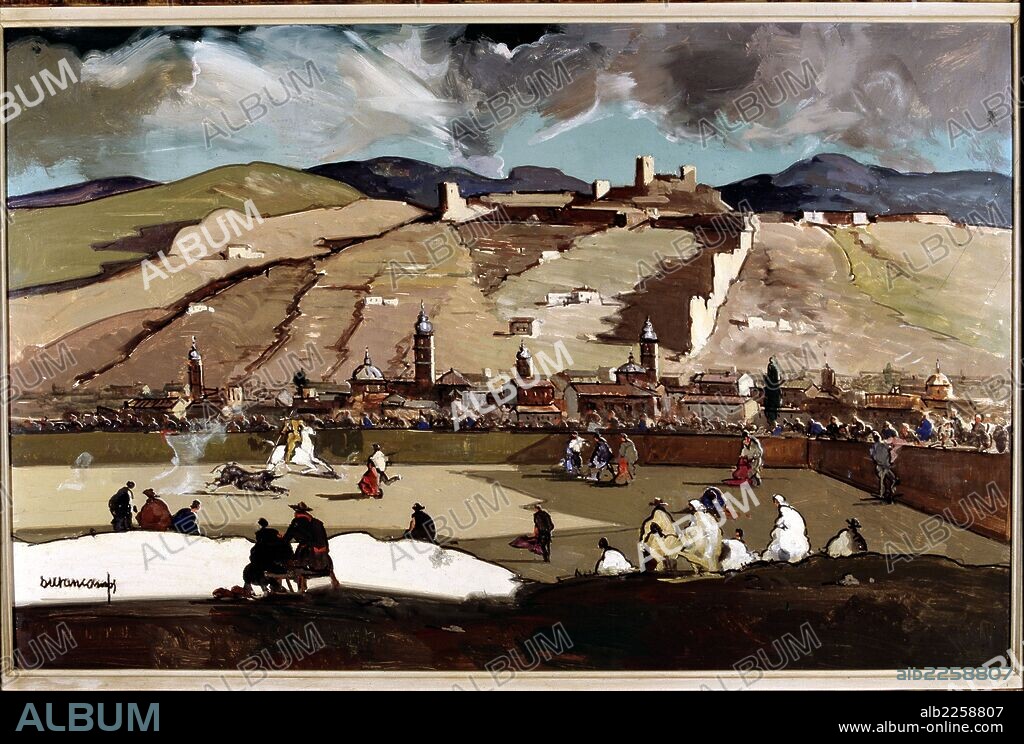 DURANCAMPS RAFAEL. DURANCAMPS, RAFAEL. PINTOR ESPA¿OL. BARCELONA 1891-. " CAPEA EN CALATAYUD ", OLEO. COLECCION PARTICULAR. MADRID. TAUROMAQUIA.