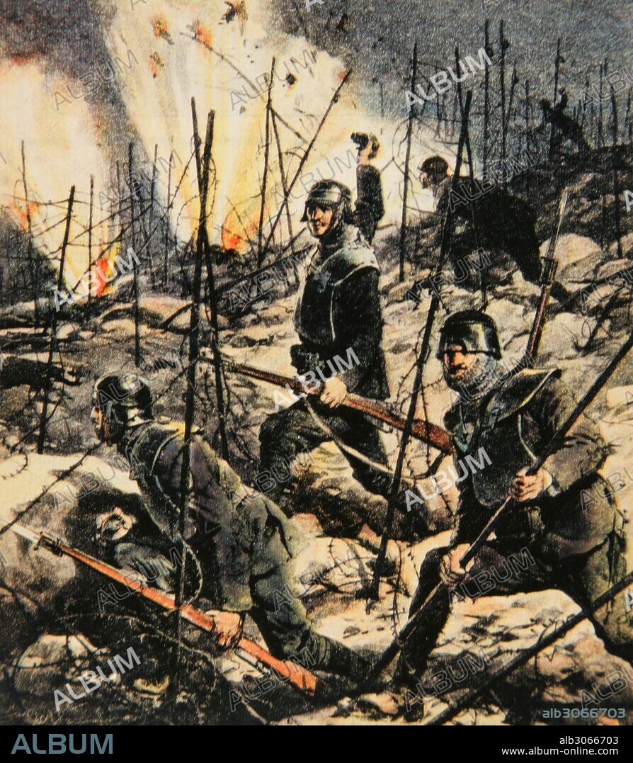 PRIMERA GUERRA MUNDIAL (1914-1918). "Nacimiento de la "Compañia de la Muerte (Comgagnie della morte", Italia. Dibujo por A. Beltrame. "La Domenica del Corriere", 1918.