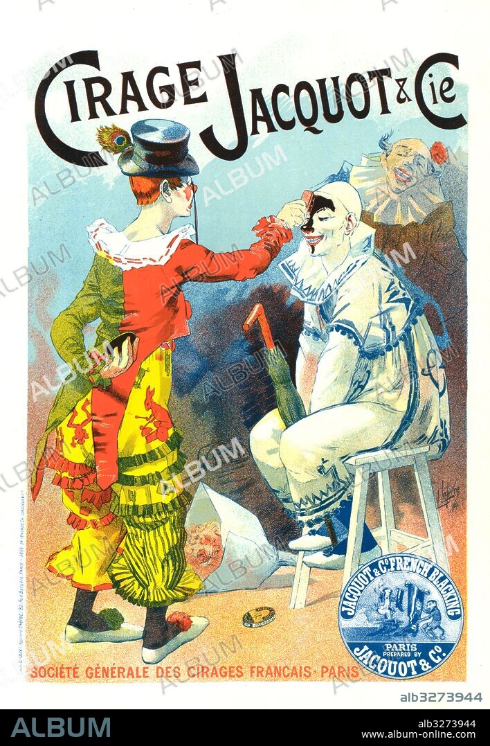Poster for Cirage Jacquot et Cie. Lucien Lefevre 1850 Varennes, France, exhibited in the Salon des Independents in Paris in 1872 and 1873. A pupil of Jules Cheret. His posters are included in Les Maîtres de l’Poster, The Masters of the Poster.
