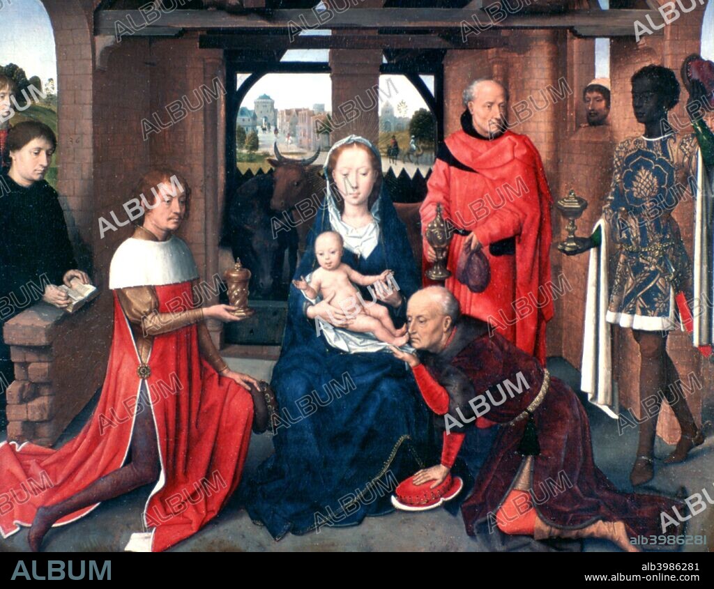 'Adoration of the Magi, Triptych', Central Panel,  c1453-1494. Located in the collection at, Prado Museum, Madrid,.