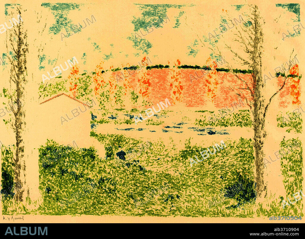KER XAVIER ROUSSEL. Landscape with a House (Paysage avec maison). Dated: 1897. Dimensions: image: 29.3 x 41.5 cm (11 9/16 x 16 5/16 in.)  sheet: 40.5 x 53.1 cm (15 15/16 x 20 7/8 in.). Medium: 6-color lithograph on thin wove paper.