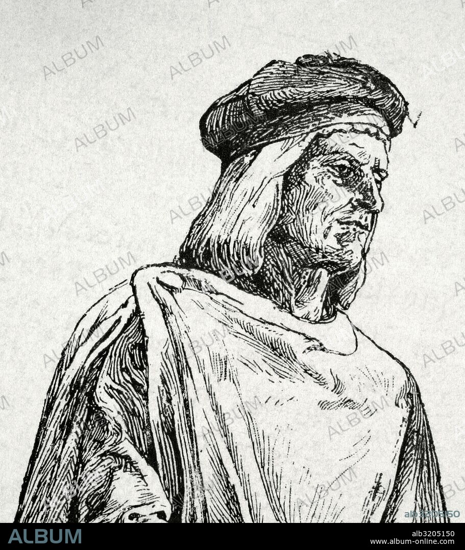Bernat Desclot. Cronista e historiador catalán. Vivió en la segunda mitad del siglo XIII. Escribió la segunda de las Cuatro grandes Crónicas de la Corona de Aragón "El Libre del Rey en Pere d'Aragó e dels seus antecessors passats". Dibujo de Panissa. La Ilustración Catalana, 1888.