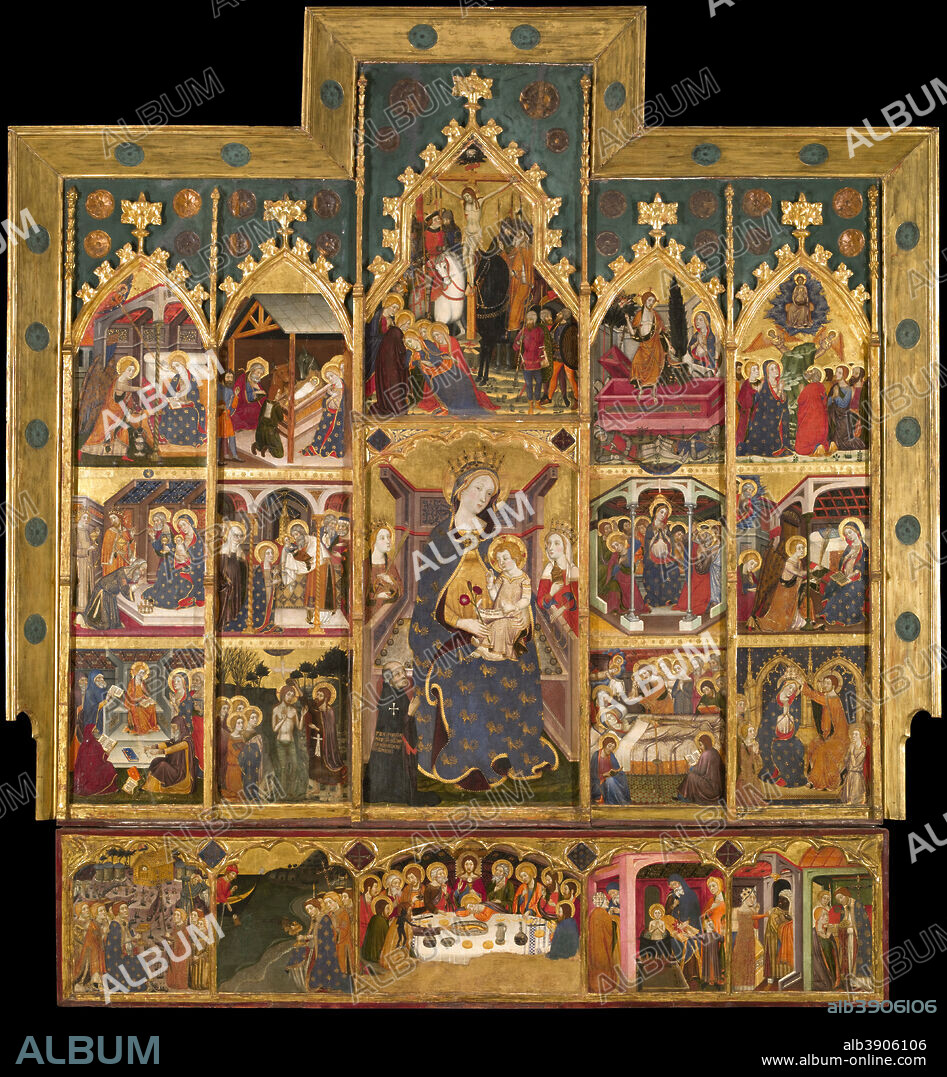 JAIME SERRA. Altarpiece of the Virgin. Date/Period: Ca. 1367-1381. Painting. Tempera, gold leaf and metal plate on wood. Height: 3,463 mm (11.36 ft); Width: 3,210 mm (10.53 ft).