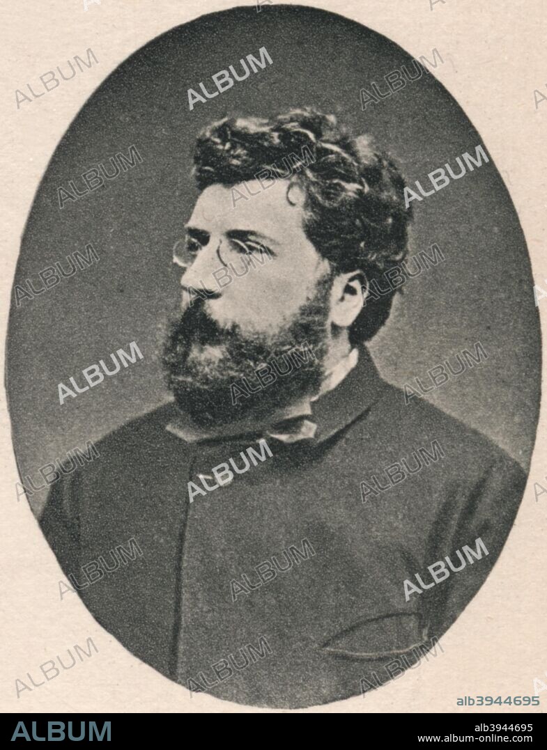'Bizet.', 1875, (1895). Georges Bizet (1838-1875), French composer. From The Musical Educator, Volume I by John Greig, M.A., Mus. Doc. [T. C. & E. C. Jack, Edinburgh, 1895.].