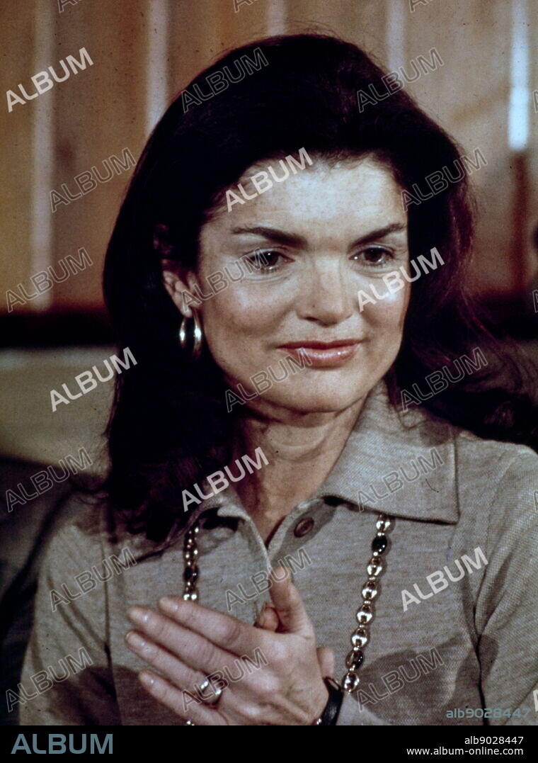 1971 photograph of Jacqueline 'Jackie' Kennedy Onassis (1929 - 1994) wife of President John F. Kennedy. A popular first lady. After the assassination and funeral of her husband in 1963, Kennedy and her children largely withdrew from public view. In 1968, she married Greek shipping magnate Aristotle Onassis.