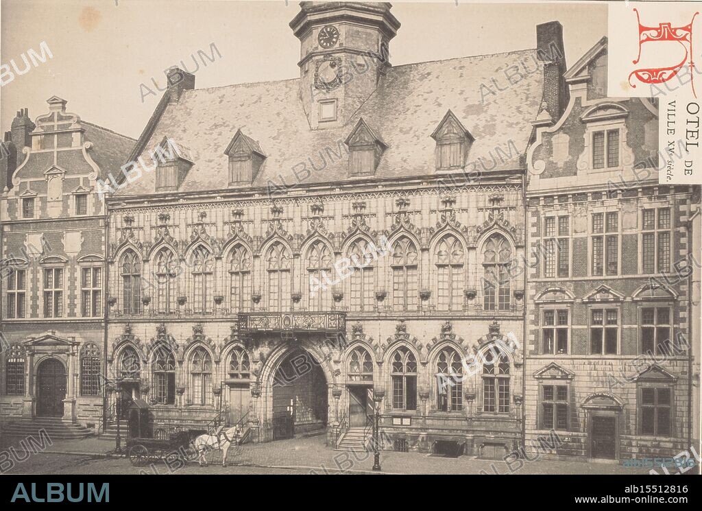 Antwerp, Maes, Joseph, Mons, Hotel de Ville, XVth Century, View of the Town Hall of Mons, Belgium, recto - stamped, photomechanical print, page, photographs, photographically illustrated books, HOTEL-DE-VILLE de Mons, recto - printed, HOTELS-DE-VILLE. - PL. 2., JJvY, height 231 mm, width 342 mm, photographer, 1882 - 1887, paper, papier, collotype, photolithography, fotolithografie, Belgian, 1838 - 1908, clichémaker, Work conception.